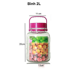 Bình Thủy Tinh Quai Xách – Nắp Tím – Dung tích 2 lít