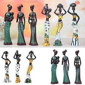 African Figure Sculpture Tribal Lady Figurine Statue Collectible Decor 6-Set