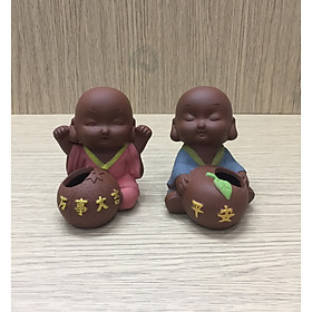 Bộ tượng 2 chú tiểu vạn sự đại cát - Gốm Tử Sa