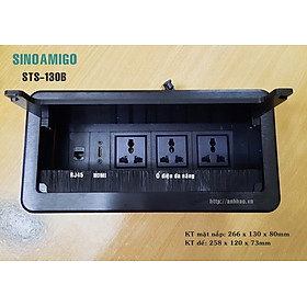 Mua Ổ điện âm bàn văn phòng Sinoamigo STS-130B màu đen  thiết kế nắp lật  mặt nắp nhôm xước dễ bền đẹp  Ổ cắm lắp theo yêu cầu: điện  lan  tel  hdmi  vga  usb sạc