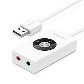Ugreen UG3044830448TK 20CM màu Trắng Bộ chuyển USB 2.0 sang Loa + MIC chuẩn 3.5mm có điều khiển - HÀNG CHÍNH HÃNG