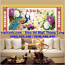 Mua Tranh thêu chữ thập công hoa mẫu đơn phu thê viên mãn thêu kín MN0031 chưa thêu