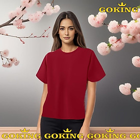 Crazy sale. Áo thun trơn nữ thoát nhiệt Nhật Bản GOKING, 100% cotton siêu thoáng mát, đánh bay cơn nóng mùa hè. Áo phông hàng hiệu cao cấp - Đỏ đô - XXL