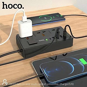 Mua Ổ Cắm Điện Đa Năng 8IN1 ( 3 Chạc-4 Cổng usB-1TyPe C)- Bộ Cổng Chia Sạc Nhanh 18W Hoco DC15- Hàng Chính Hãng