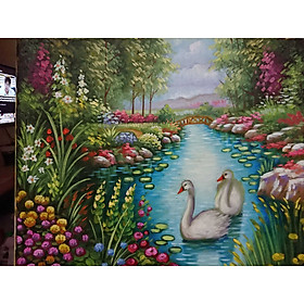 Mua Đôi Thiên Nga - Tranh Sơn Dầu Vẽ Tay 40x50cm