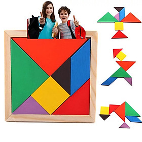 Tangram Xếp Hình Trí Uẩn Hàng Đẹp Size Vừa 11cm - Bộ Ghép Hình Bằng Gỗ Thông Minh Cho Bé