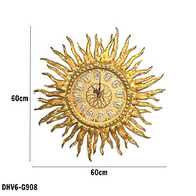 Đồng hồ treo tường  tạo hình mặt trời DHV6-G908 chất liệu đồng mạ vàng cao cấp và sang trọng.