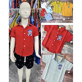 Áo Sơ Mi Bé Trai Size 10Kg-22Kg, 1-7 Tuổi Thêu Hình Đoraemon, Áo Tay Ngắn Chất Đẹp - Áo Vàng 20Kg-22Kg