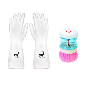 Combo Bộ Sản Phẩm Găng Tay Cao Su Đa Dụng + Dụng Cụ Rửa Chén Tiện Ích