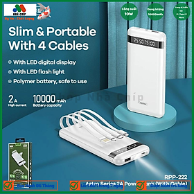 Mua Pin sạc dự phòng kèm 3 cáp đầu ra 1 cáp đầu vào 10000mAh Remax RPP-222 - Hàng chính hãng