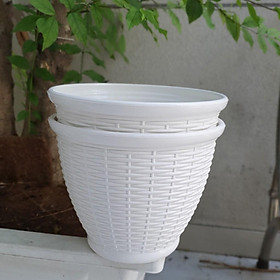 Chậu trồng hoa mây đan vành trắng 21x16cm -Đồ Gia Dụng Tại HCM