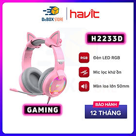 Mua Tai Nghe Gaming Mèo HAVIT H2233D  Màu Pink Taboo  Driver 50mm  Đèn RGB  Mic Khử Ồn - Hàng Chính Hãng