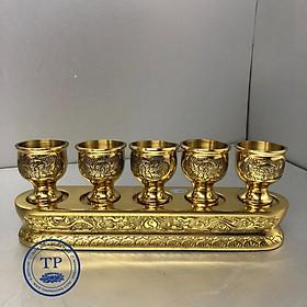 Mua Bộ cúng nước 5 ly bằng đồng vàng nguyên chất  mẫu ly khắc hoa sen BH1041