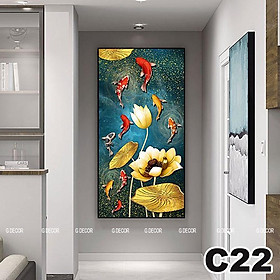 Tranh treo tường canvas 1 bức phong cách hiện đại Bắc Âu 21, tranh cửu ngư quần hội trang trí phòng khách, phòng ngủ