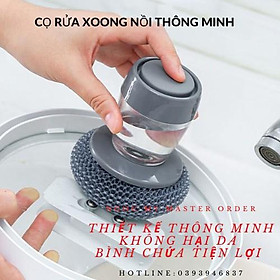 Dụng cụ cọ rửa đa năng, cọ xoong nồi, cọ bếp, cọ rửa bát đĩa có bình chứa tiện lợi