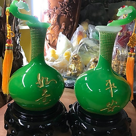 Cặp Bình Hoa Phú Quý Phong Thủy Xanh Lá có Cây Như Ý trên miệng bình size cao 35cm đk 20cm hợp Anh Chị mệnh Mộc Hỏa trưng phòng khách tượng trưng cho điều may mắn và sung túc ạ