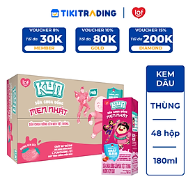 Thùng 48 hộp sữa chua uống hương kem dâu Kun 180ml
