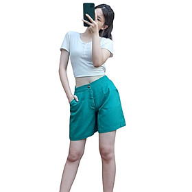 Quần short nữ ống rộng chất liệu linen mát mẻ phù hợp mặc mùa hè hay đi biển, nhiều màu QD21