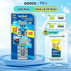 Dao cạo râu 3 lưỡi dorco pace 3 cross gồm 1 cán và 8 đầu dao cạo trc1008-b
