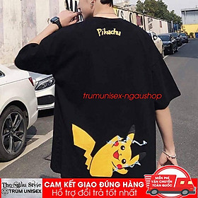Áo thun Stee nam tay lỡ unisex form rộng overtee pikachu Sét halogam chất vải cotton xịn Trumunisex aothununisex