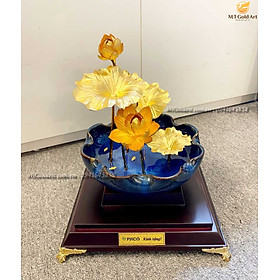 Chậu hoa sen dát vàng (22x22x17) MT Gold Art- Hàng chính hãng, trang trí nhà cửa, quà tặng dành cho sếp, đối tác, khách hàng.