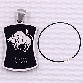 Mặt dây chuyền cung Kim Ngưu - Taurus inox trắng kèm vòng cổ dây da đen + móc inox trắng, Cung hoàng đạo