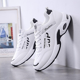 Giày Sneaker nam, Giày thể thao da nam, ba màu đen - xanh - trắng, đế cao su nguyên khối, đế nén khí đàn hồi G147