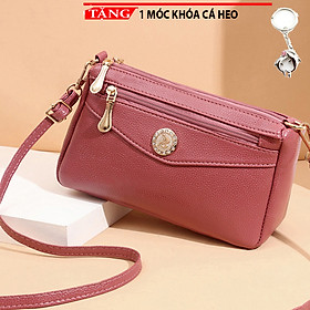 Đeo chéo da Bóp đầm da dự tiệc trơn hình cung HK303 Tặng móc khóa cá heo