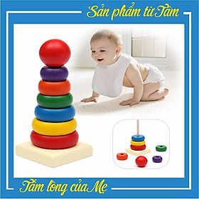 Đồ Chơi Gỗ Tháp Cầu Vòng 7 Màu - Đồ Chơi Giáo Dục Cho Bé Nhận Biết Màu Sắc Kích Thước