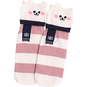 Women Cute Cartoon Stripe Cotton Socks Casual Breathable Sweat-Absorbent Socks