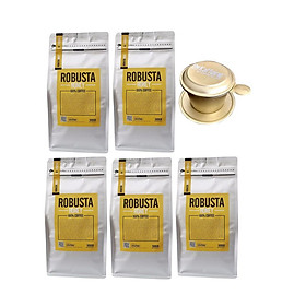 Cà phê rang nguyên chất Robusta Honey 5KG (5 gói, mỗi gói 1KG) - The Kaffeine Coffee - Tặng phin nhôm cao cấp 99k
