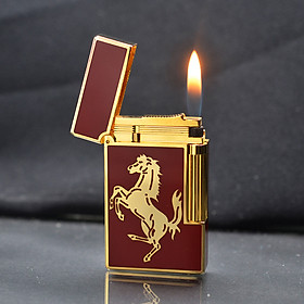 Vỏ Hột Quẹt Bật Lửa Gas Đá Upon D172V Sơn Mài Đỏ Hình Ngựa Phi Màu Vàng Cực Đẹp