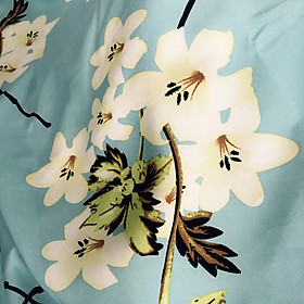 Vải thun gấm dày mềm co giãn nhẹ 4 chiều họa tiết hoa lily nền xanh lơ