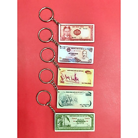 SET 1 - Bộ 5 Móc khóa xe máy ô tô hình tiền cổ bằng mica , treo điện thoại ,  balo 