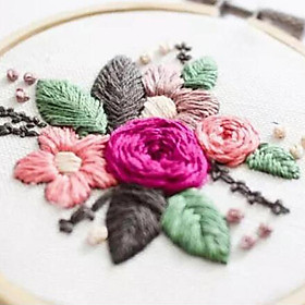 Embroidery Starter Kit with Hoop Long Stitching Needlecraft - Orange Flower