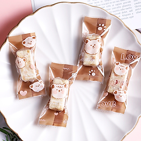 Mua Túi gói kẹo Nougat  Túi đựng bánh cookie  vỏ túi đóng kẹo hạnh phúc size 4*9 cm (gấu nâu)