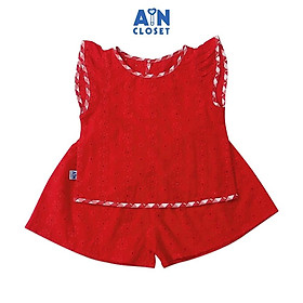 Bộ quần áo ngắn bé gái họa tiết Caro nơ quần váy đỏ cotton boi thêu - AICDBGCQ518L - AIN Closet