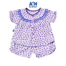 Bộ quần áo ngắn bé gái họa tiết Nhí tím tay bo chun - AICDBGTKNV3I - AIN Closet