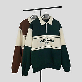 Áo sweater Polo , Áo Nỉ Cổ Bẻ Local Brand ODIN CLUB Mẫu chất Unisex Nam Nữ Oversize Odc, Áo Sweater có cổ form rộng phối màu có cổ, áo khoác thun tay dài, Áo nỉ bông dài tay phối khóa zip unisex