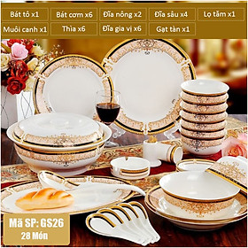 Mua Bộ bát ăn cơm 28 món chất SỨ XƯƠNG Giang Tây cao cấp - Sứ mỏng nhẹ nhưng cứng và trong  cách nhiệt tốt GS26