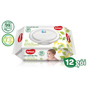 Combo 12 Gói Khăn giấy ướt cho trẻ sơ sinh HUGGIES không mùi, gói 64 tờ