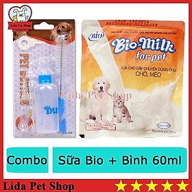 Combo sữa Bio và bình sữa 60ml cho chó mèo con