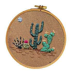 Stamped Cross Stitch Kits with Embroidery Hoop Cactus DIY Craft Accessories