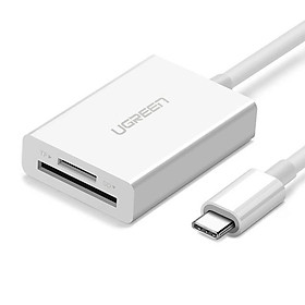 Ugreen UG40864US235TK 15CM màu Trắng Đầu đọc thẻ USB TYPE C sang 2 cổng Micro SD + TF 4.0 - HÀNG CHÍNH HÃNG