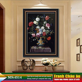 Tranh hoa treo tường phong cách cổ điển Châu âu. Tranh in trên chất liệu vải canvas cao cấp, khung gỗ composit. MS 4514