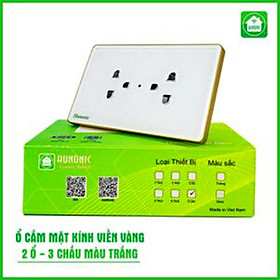 Mua Ổ cắm đôi 3 chấu mặt kính cường lực cao cấp viền vàng HUNONIC  Màu (Đen/Trắng)