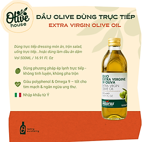 Dầu Olive Nguyên Chất 500ml (Extra Virgin Olive Oil) dùng cho bé ăn dặm, người ăn eat clean - thương hiệu Silarus nhập khẩu từ Ý