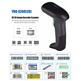 Máy quét mã vạch mẫu mới YHD 6200DS đọc mã vạch Barcode 1D Qrcode 2D kích thước nhỏ dùng dây trực tiếp trên Máy tính, Laptop - Hàng Nhập Khẩu - Máy không đế