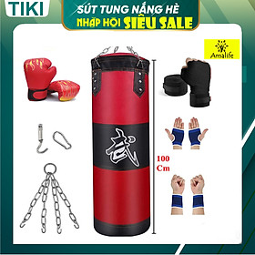 Vỏ Bao Cát Đấm Bốc 3 Lớp Cao Cấp – 8 Phụ kiện – Vỏ Bao Đấm Boxing Chính Hãng Amalife, Trụ Đấm Bốc Treo