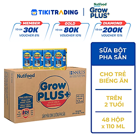 Thùng Sữa bột pha sẵn GrowPLUS+ Biếng ăn (XANH) cho trẻ tăng cân khoẻ mạnh (Trên 2 tuổi) (48 hộp x 110ml)